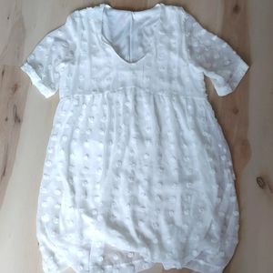 White dotted dress with sleeves